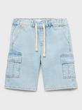 Mango Kids' Tommy Drawstring Denim Cargo Shorts, Open Blue
