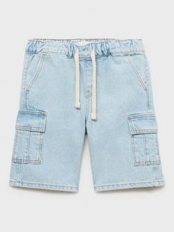 Mango Kids' Tommy Drawstring Denim Cargo Shorts, Open Blue - view 2, Open Blue