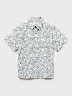 Mango Kids' Bali Cotton Short Sleeve Shirt, Green, Green