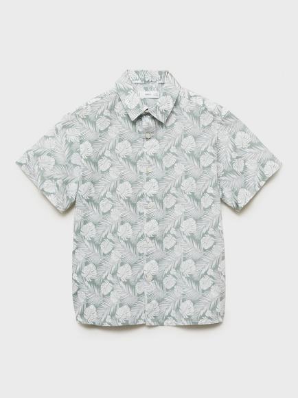 Mango Kids' Bali Cotton Short Sleeve Shirt, Green, Green