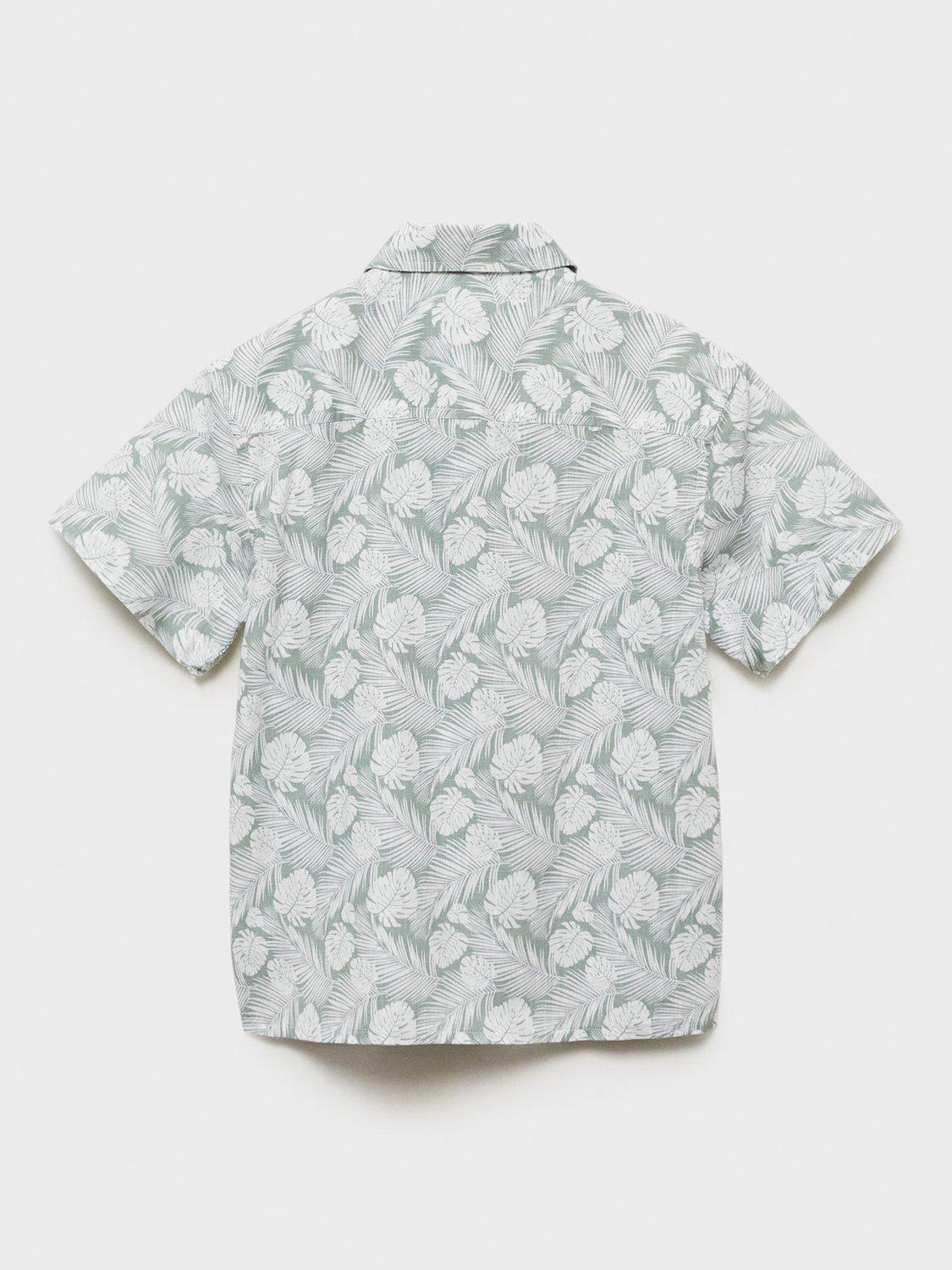 Product image 2 of 4, which shows Mango Kids' Bali Cotton Short Sleeve Shirt, Green, 13-14 years