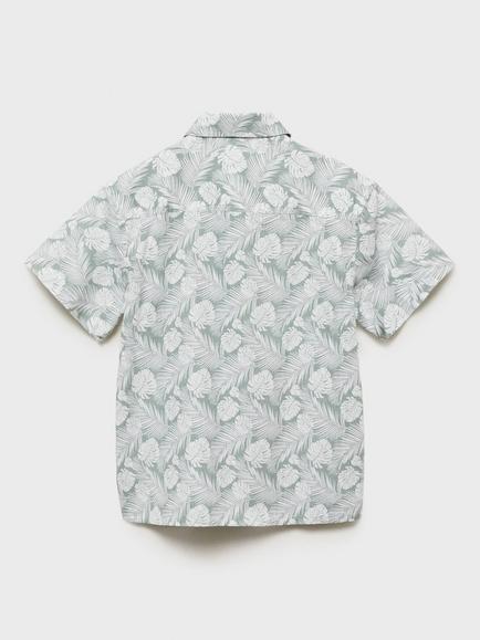 Mango Kids' Bali Cotton Short Sleeve Shirt, Green - view 2, Green