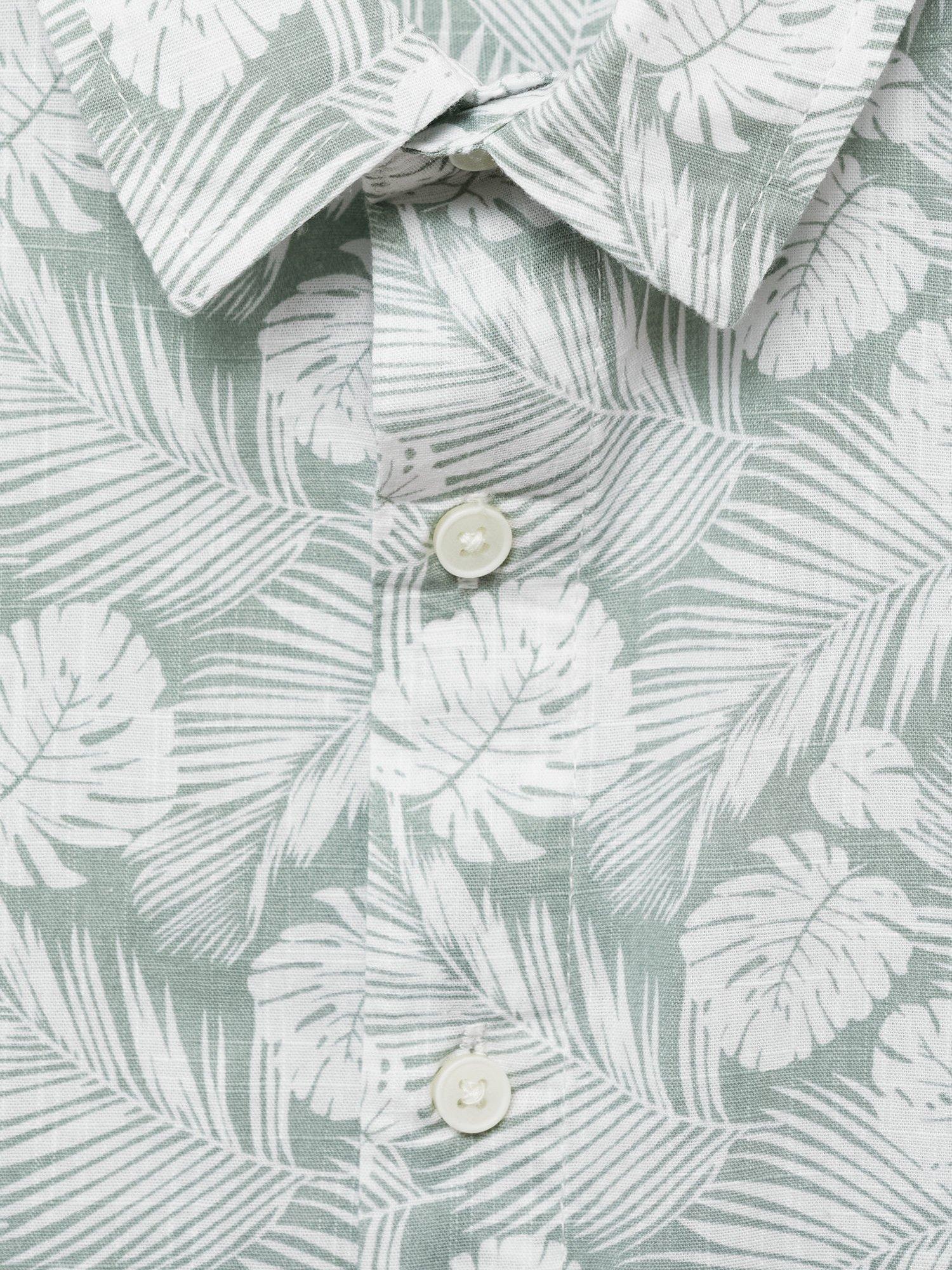 Product image 4 of 4, which shows Mango Kids' Bali Cotton Short Sleeve Shirt, Green, 13-14 years