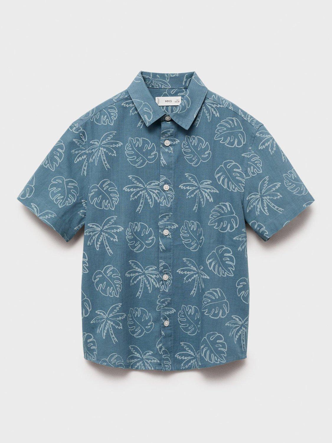 Product image 1 of 4, which shows Mango Kids' Fiji Short Sleeve Shirt, Medium Blue, 13-14 years