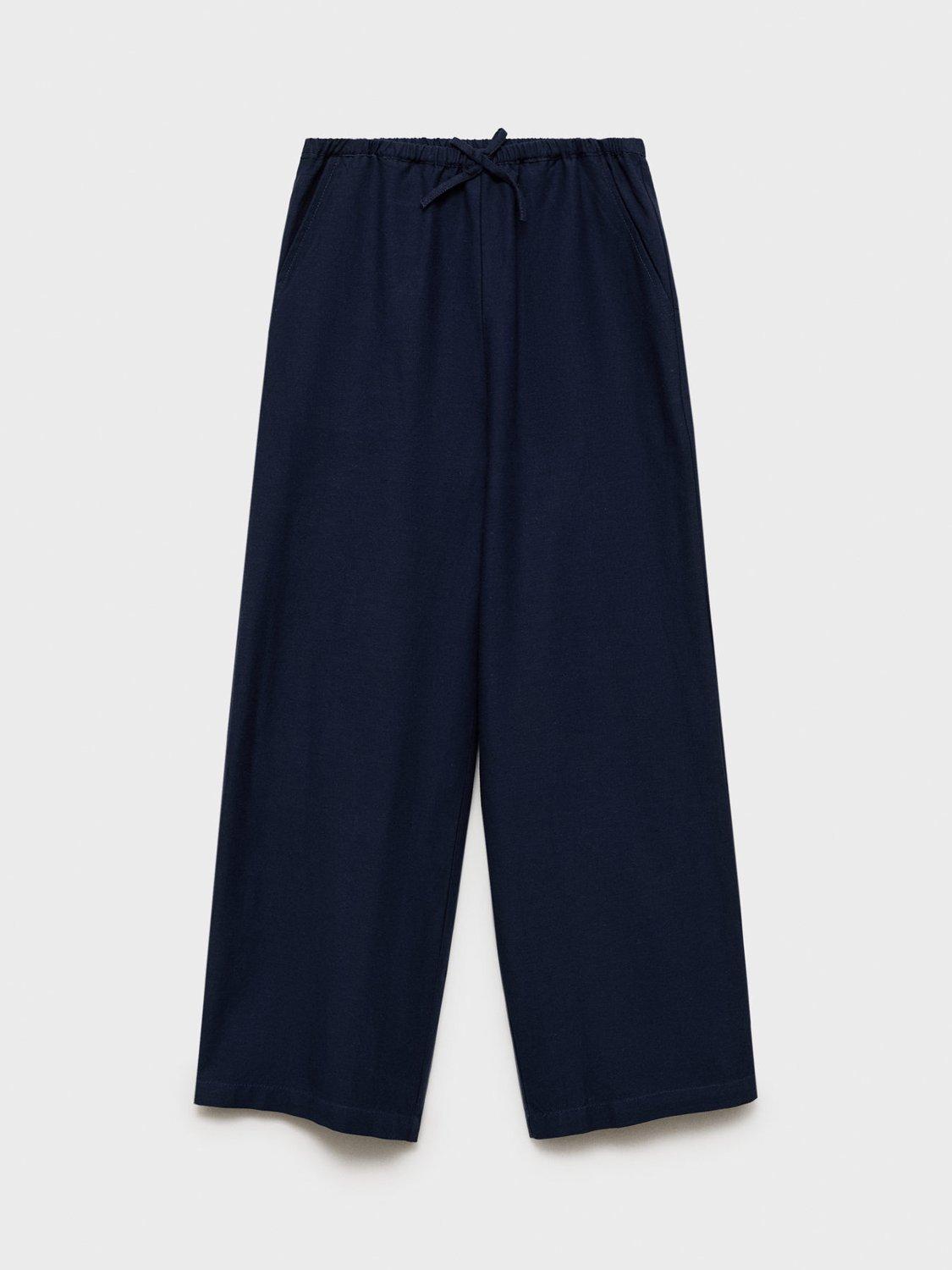 Product image 2 of 5, which shows Mango Kids' Michaela Drawstring Wide Leg Trousers, Navy, 5-6 years