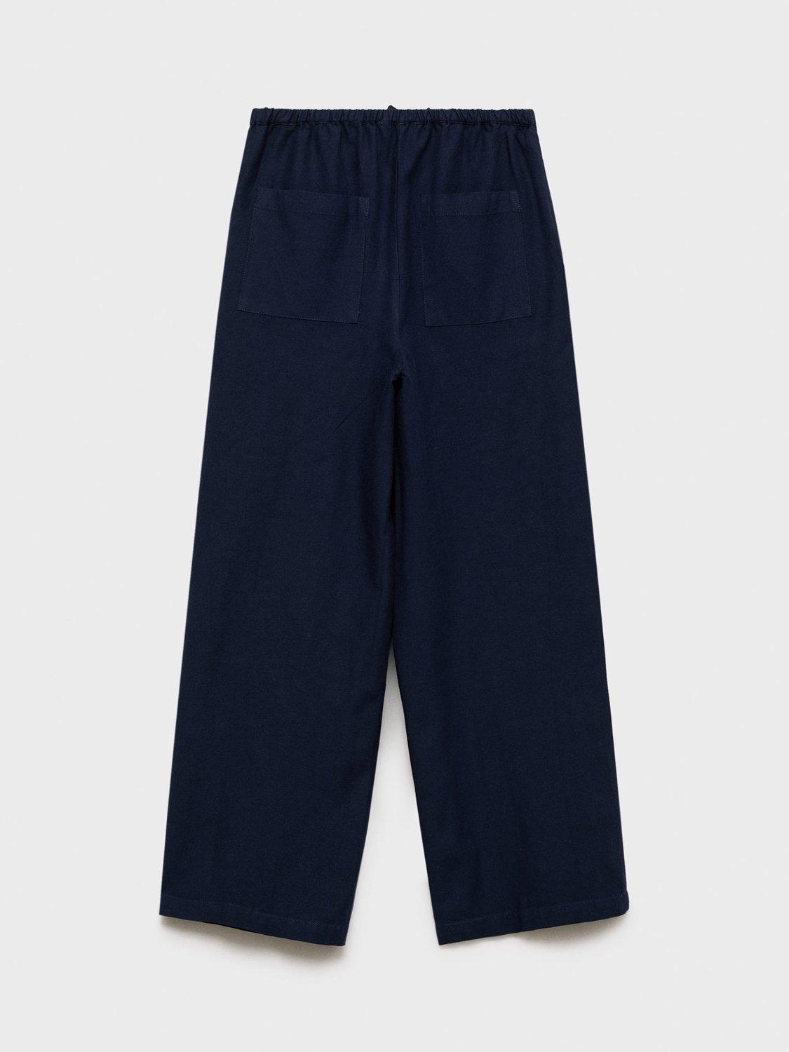 Product image 3 of 5, which shows Mango Kids' Michaela Drawstring Wide Leg Trousers, Navy, 5-6 years