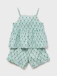 Mango Kids' Hoja Botanical Cami & Shorts Pyjama Set, Green