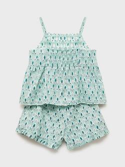 Mango Kids' Hoja Botanical Cami & Shorts Pyjama Set, Green - view 2, Green