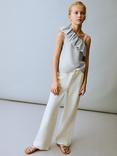 Mango Kids' Simba Asymmetric Linen Cotton Blouse, Light Pastel Blue