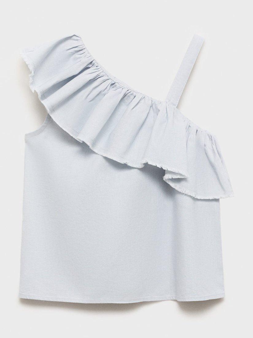 Product image 2 of 6, which shows Mango Kids' Simba Asymmetric Linen Cotton Blouse, Light Pastel Blue, 13-14 years