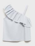 Mango Kids' Simba Asymmetric Linen Cotton Blouse, Light Pastel Blue