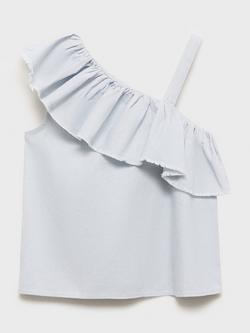 Mango Kids' Simba Asymmetric Linen Cotton Blouse, Light Pastel Blue - view 2, Light Pastel Blue