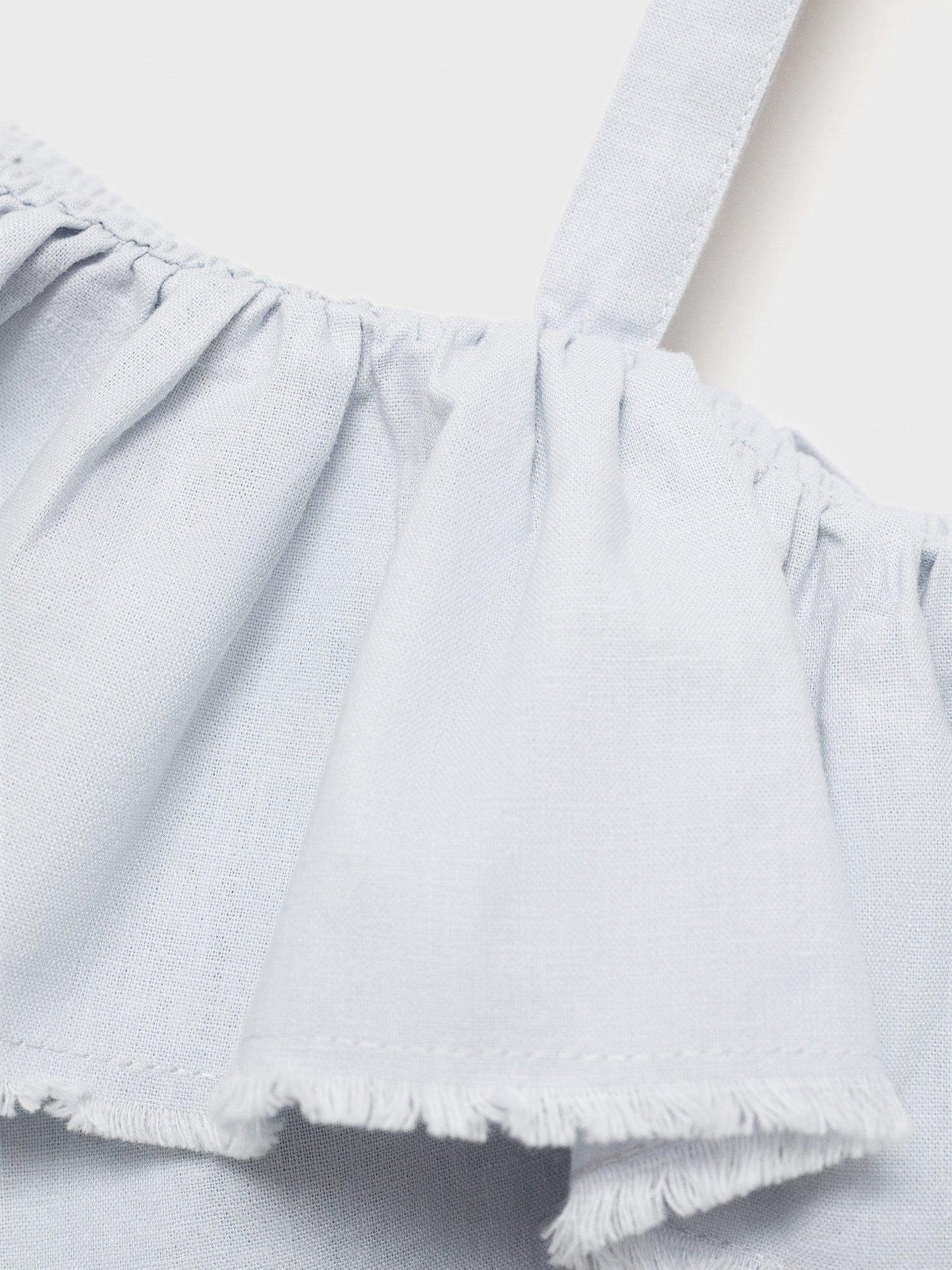 Product image 6 of 6, which shows Mango Kids' Simba Asymmetric Linen Cotton Blouse, Light Pastel Blue, 13-14 years