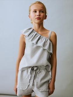 Mango Kids' Simba Linen Cotton Shorts, Light Pastel Blue, Light Pastel Blue