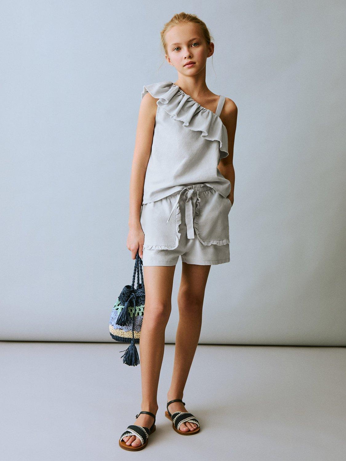 Product image 2 of 6, which shows Mango Kids' Simba Linen Cotton Shorts, Light Pastel Blue, 11-12 years