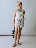 Mango Kids' Simba Linen Cotton Shorts, Light Pastel Blue