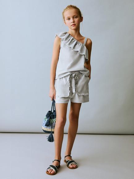 Mango Kids' Simba Linen Cotton Shorts, Light Pastel Blue - view 2, Light Pastel Blue