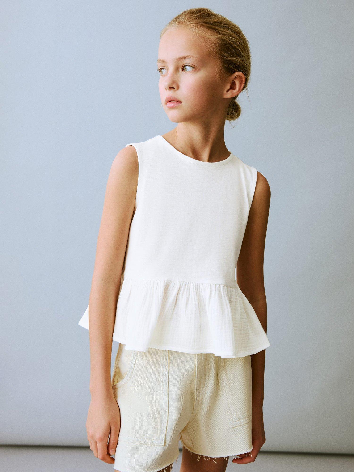 Product image 1 of 5, which shows Mango Kids' Zazu Frayed Denim Shorts, Yellow, 13-14 yrs