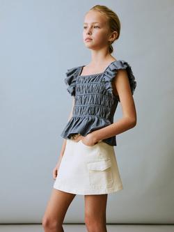 Mango Kids' Danbury Denim Cargo Skirt, Light Beige, Light Beige