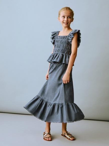 Mango Kids' Paola Drawstring Maxi Skirt, Medium Blue, Medium Blue