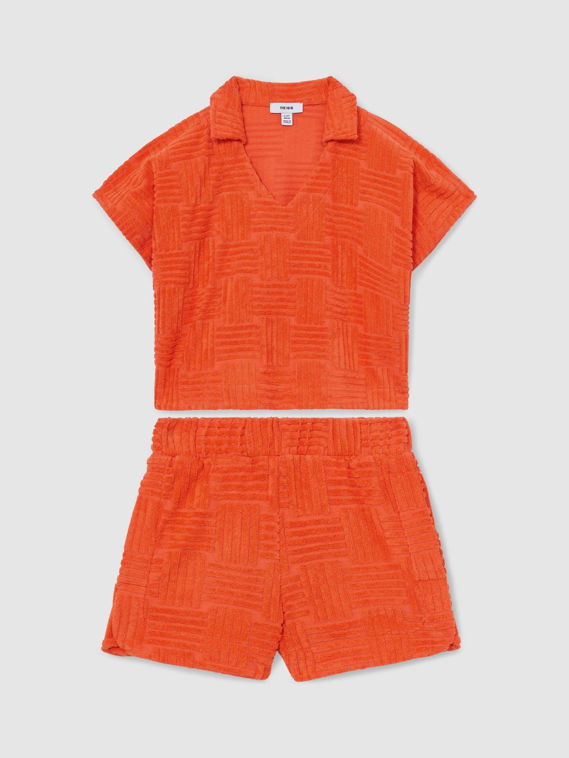 Product image 1 of 5, which shows Reiss Kids' Cyri Towelling Set, Orange, 4-5 years