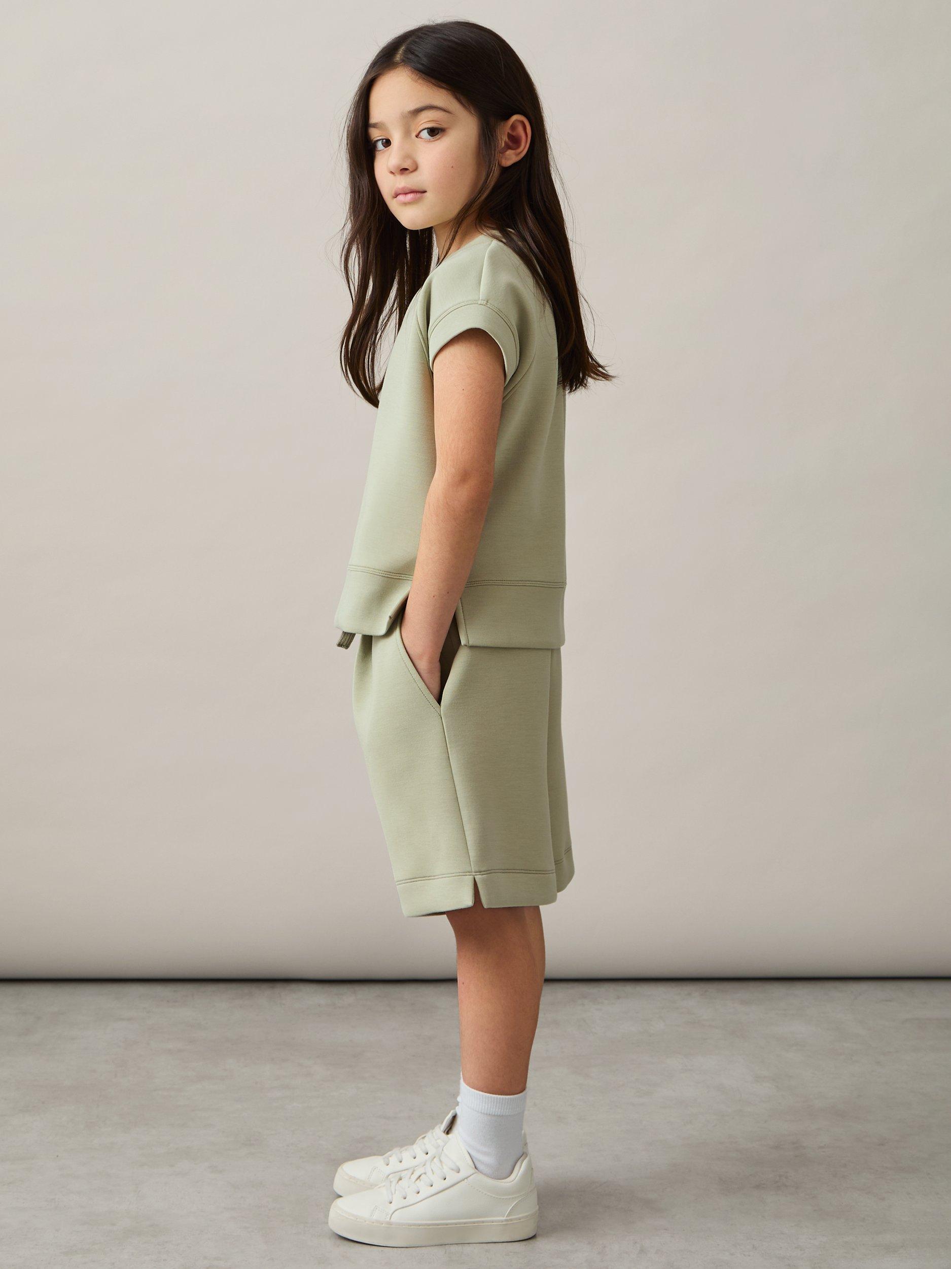 Product image 2 of 3, which shows Reiss Kids' Joanna Sweatshirt & Shorts Set, Sage, 6-7 years