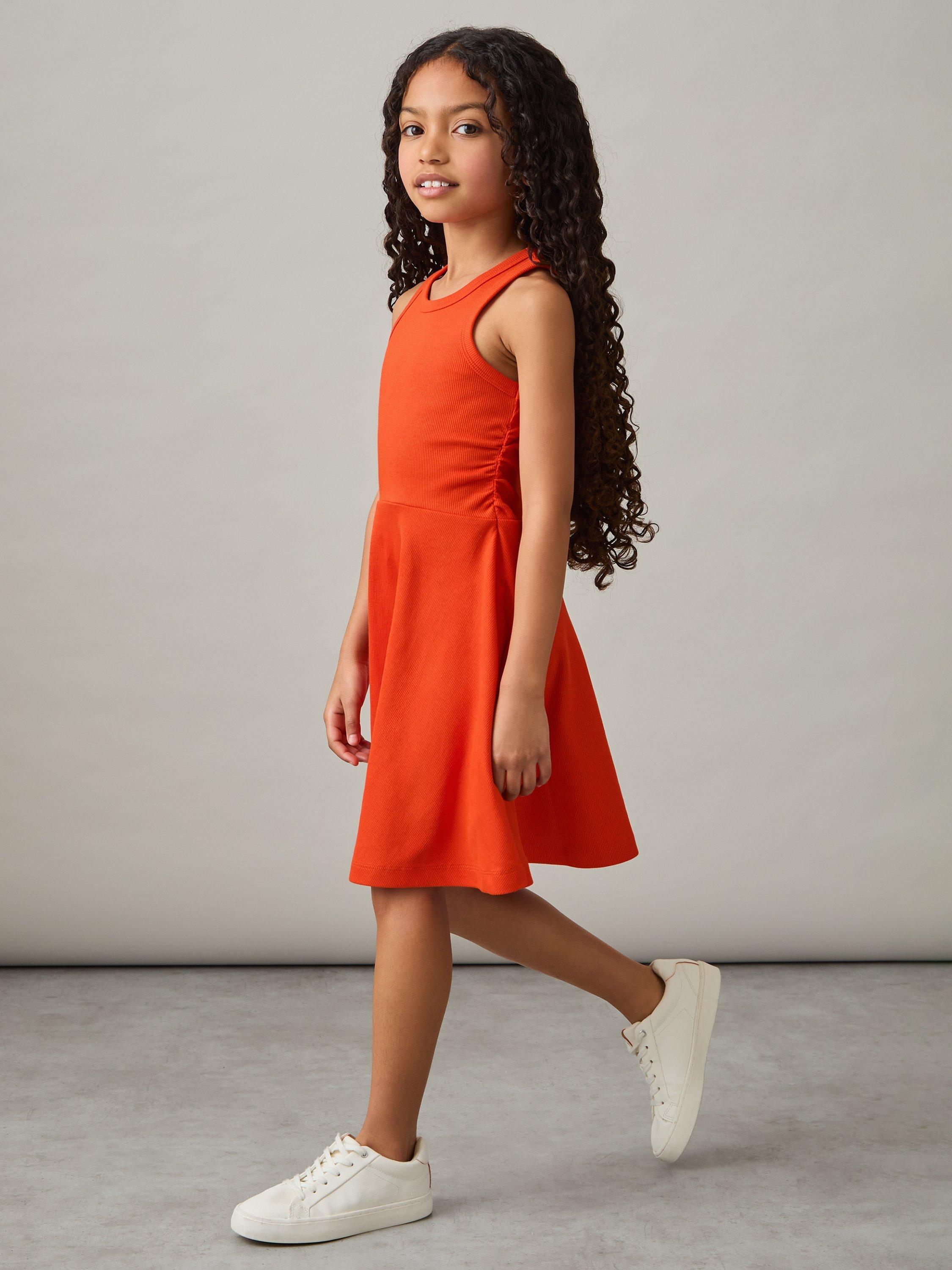 Reiss Kids' Eliza Fit & Flare Midi Dress, Orange