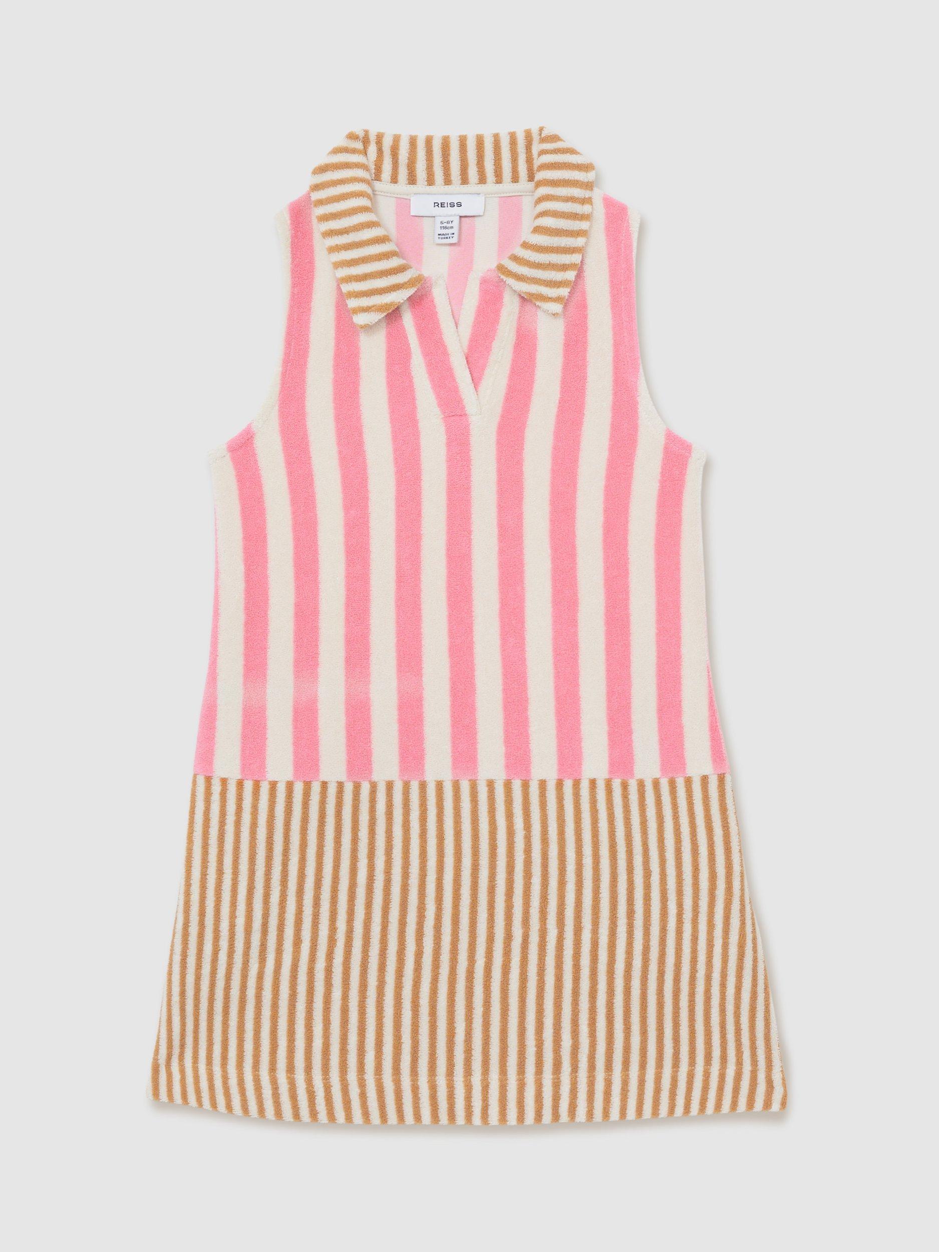 Reiss Kids' Felicia Stripe Towelling Dress, Pink