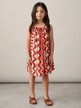 Reiss Kids' Cotton Beaded Sleeveless Abstract Print Dress, Red, Red
