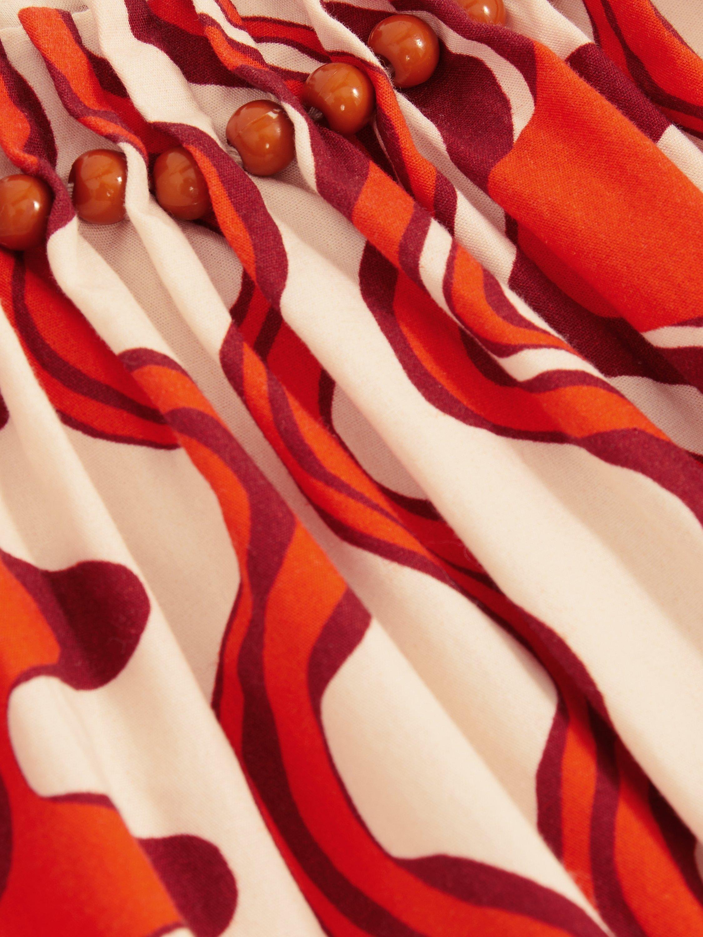 Product image 4 of 4, which shows Reiss Kids' Cotton Beaded Sleeveless Abstract Print Dress, Red, 6-7 years