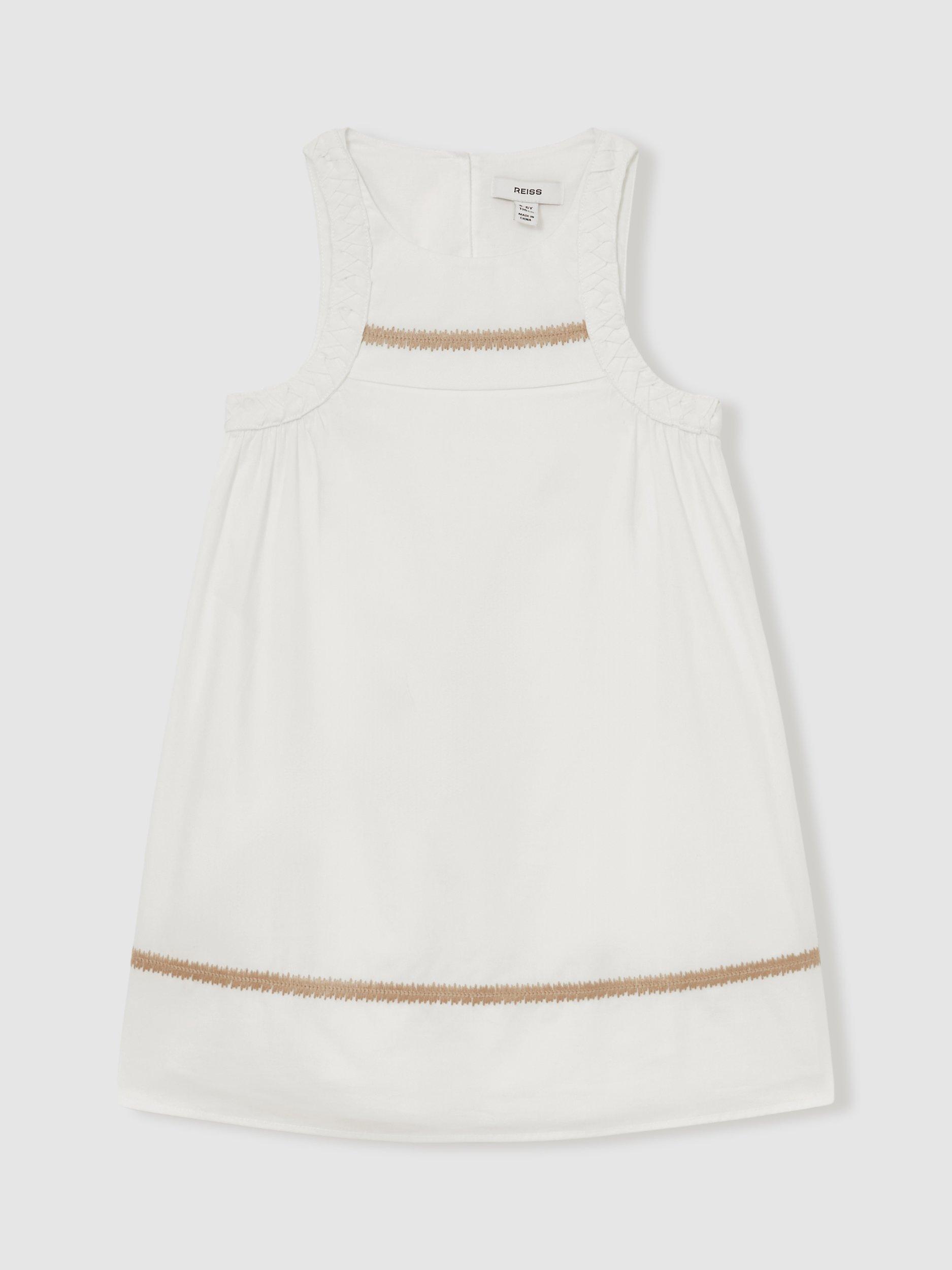 Product image 1 of 4, which shows Reiss Kids' Rosie Cotton Embroidered Dress, Ivory, 5-6 years