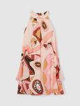 Reiss Kids' Sasha Printed Ruffle Trim Dress, Pink