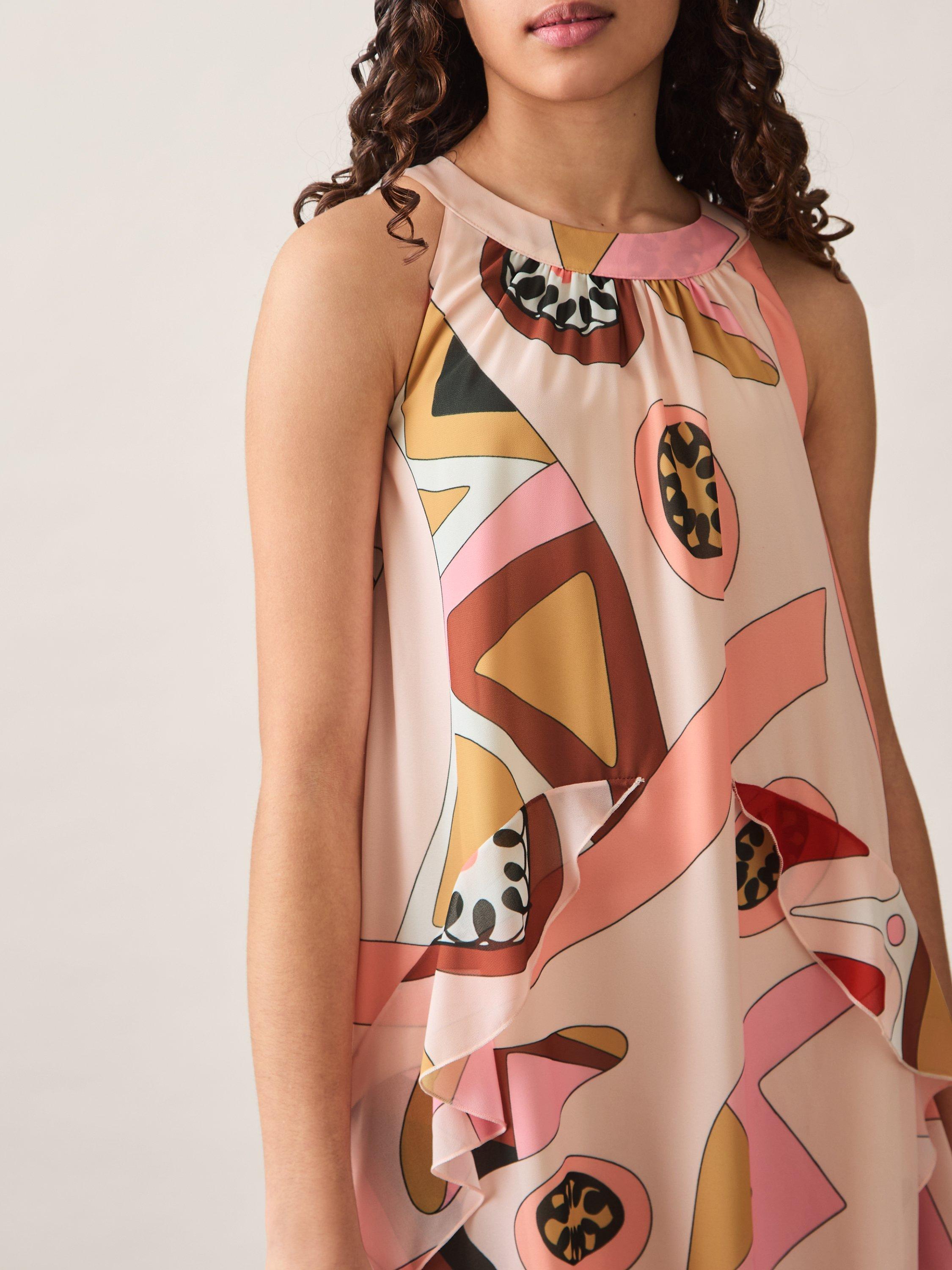 Product image 3 of 4, which shows Reiss Kids' Sasha Printed Ruffle Trim Dress, Pink, 4-5 years