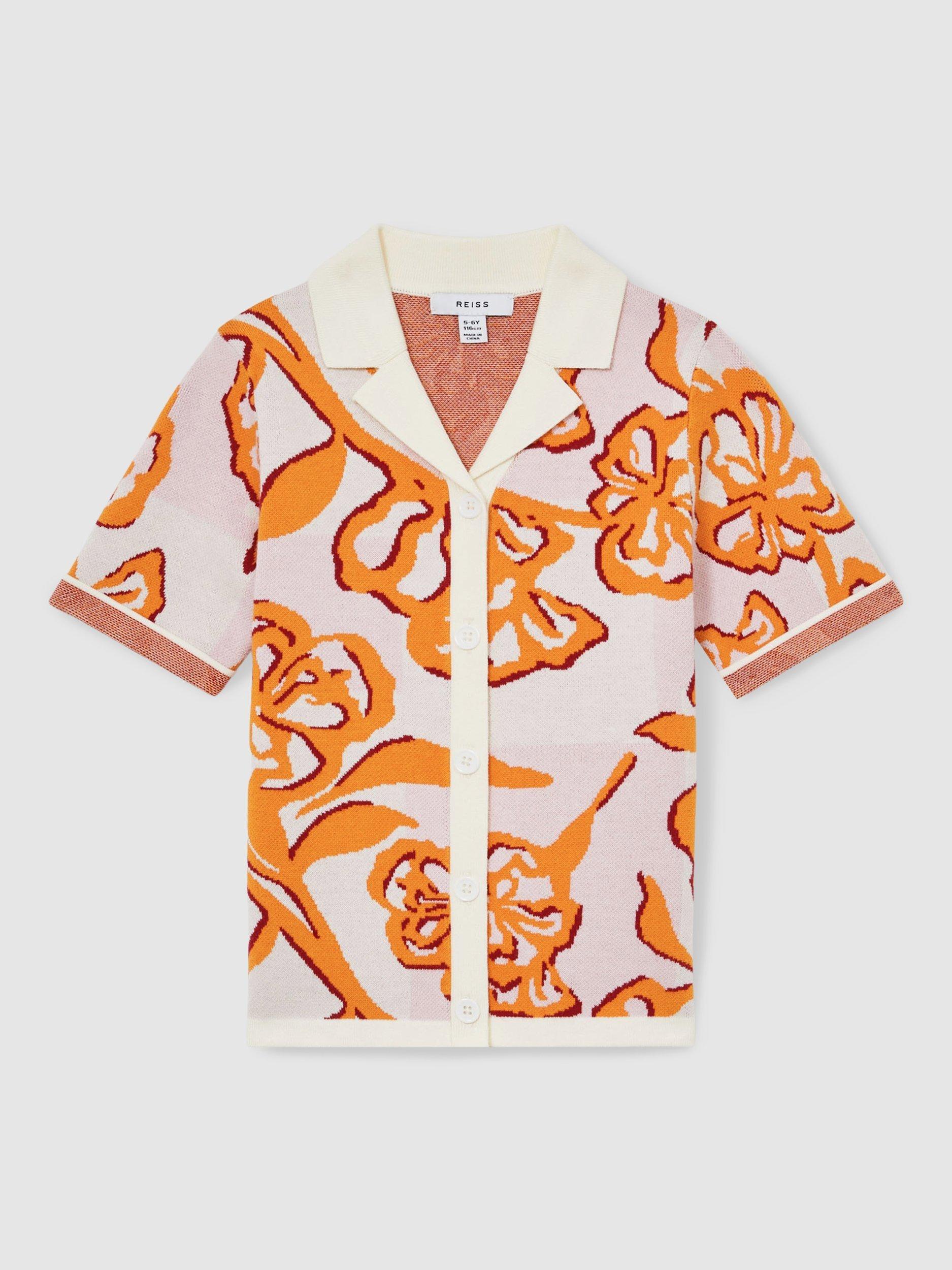 Product image 1 of 4, which shows Reiss Kids' Sandy Floral Knit Short Sleeve Shirt, Pink, 4-5 years