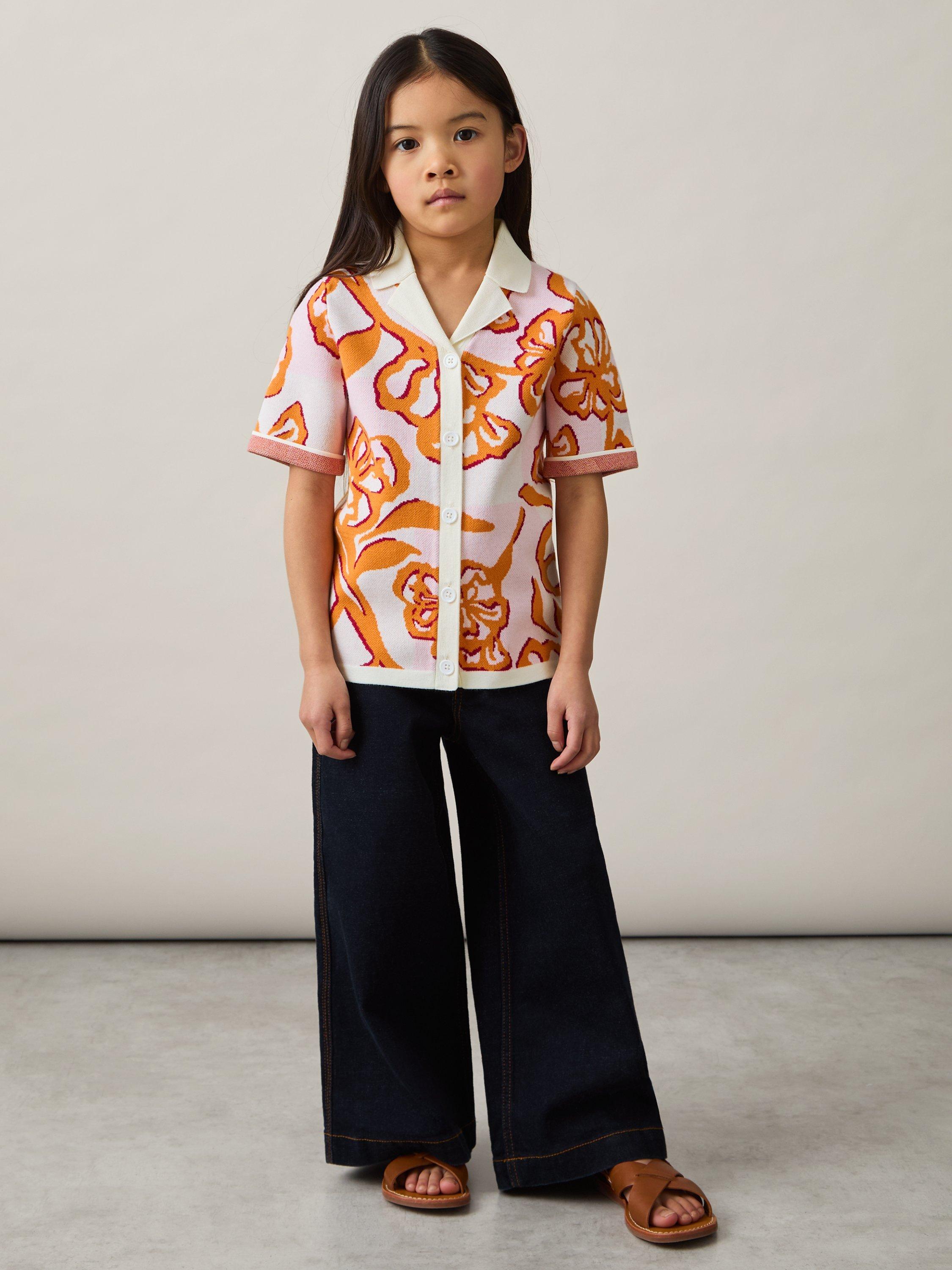 Product image 2 of 4, which shows Reiss Kids' Sandy Floral Knit Short Sleeve Shirt, Pink, 4-5 years