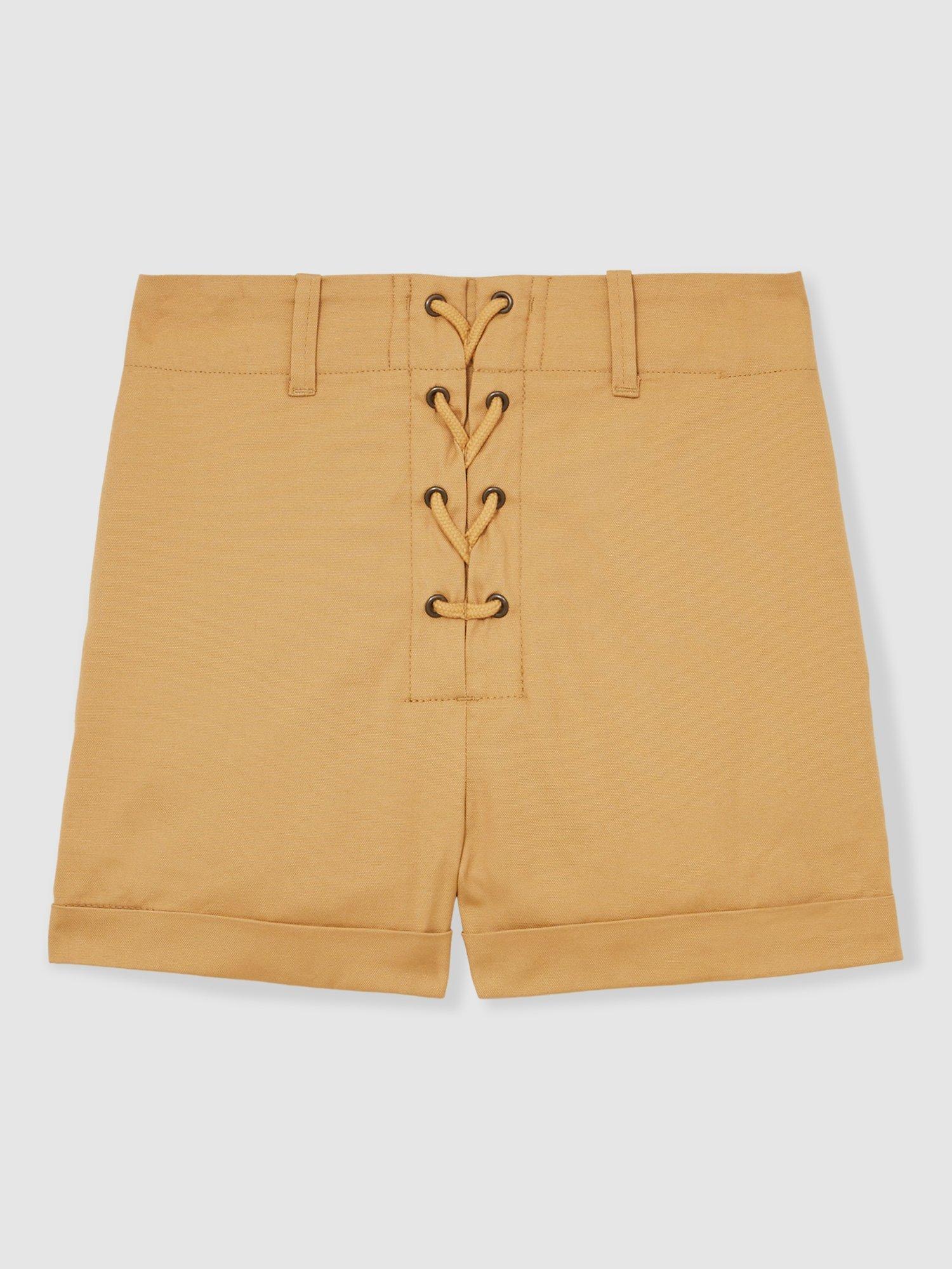Product image 2 of 4, which shows Reiss Kids' Clement Lace Up Cotton Shorts, Tan, 4-5 years