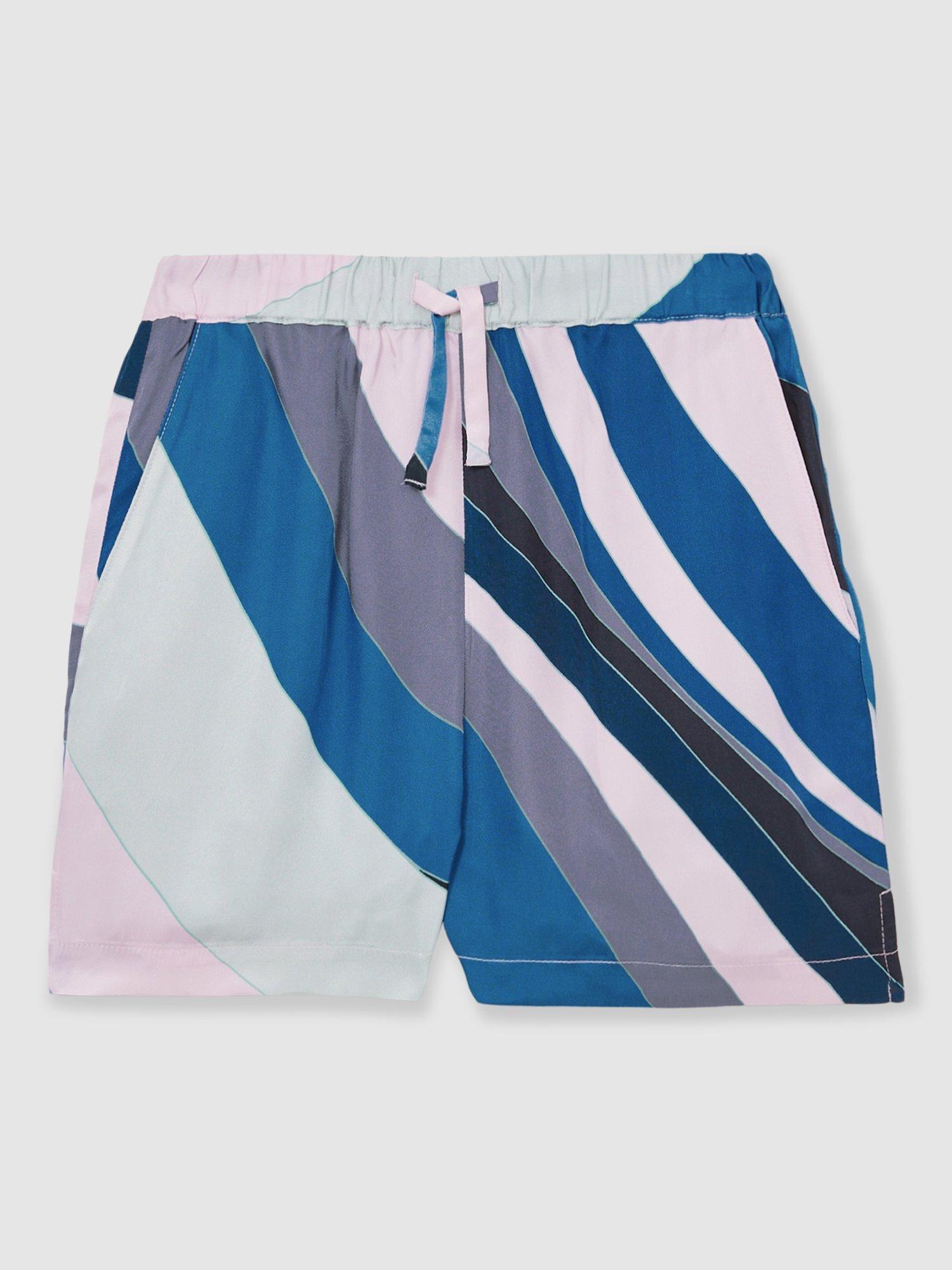 Product image 2 of 4, which shows Reiss Kids' Tommi Abstract Drawstring Shorts, Blue Print, 4-5 years