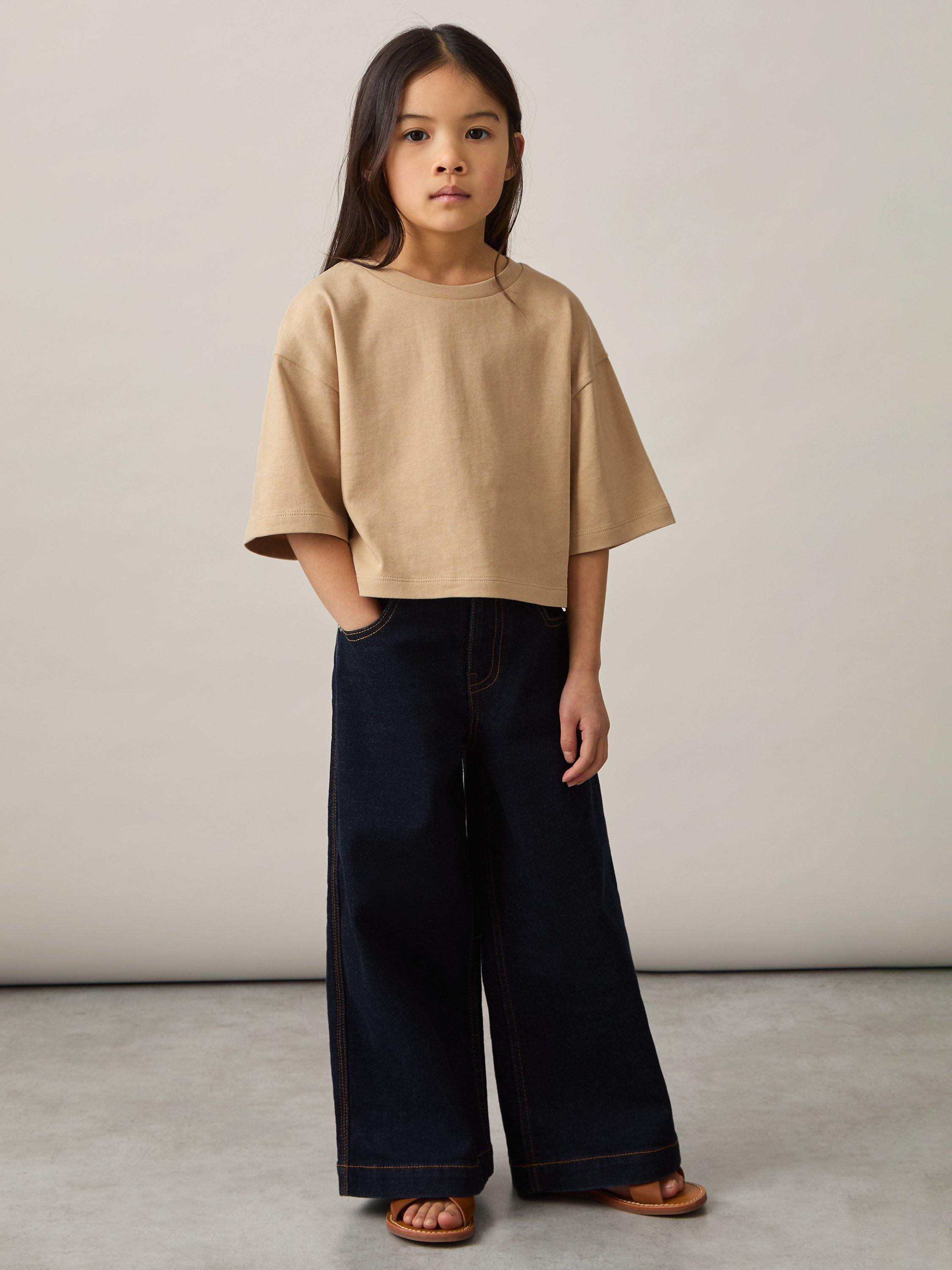 Reiss Kids' Alex Cropped Oversized T-Shirt, Sand
