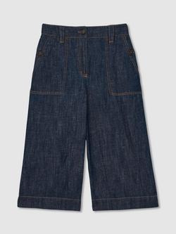 Reiss Kids' Ashby Cotton Linen Denim Culottes, Indigo - view 2, Indigo