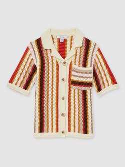 Reiss Kids' Candy Striped Crochet Shirt, Multi, Multi