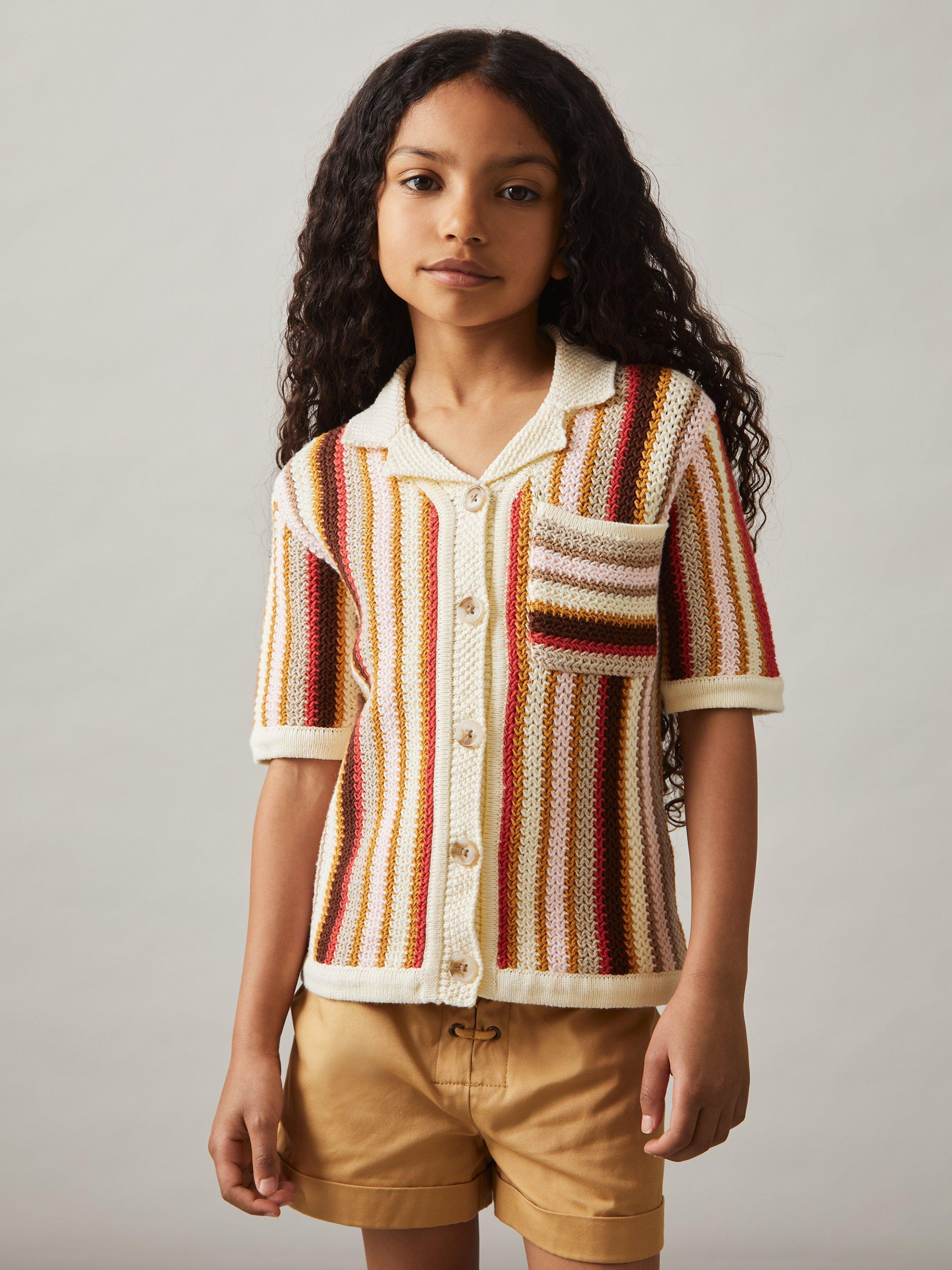 Product image 3 of 5, which shows Reiss Kids' Candy Striped Crochet Shirt, Multi, 8-9 years