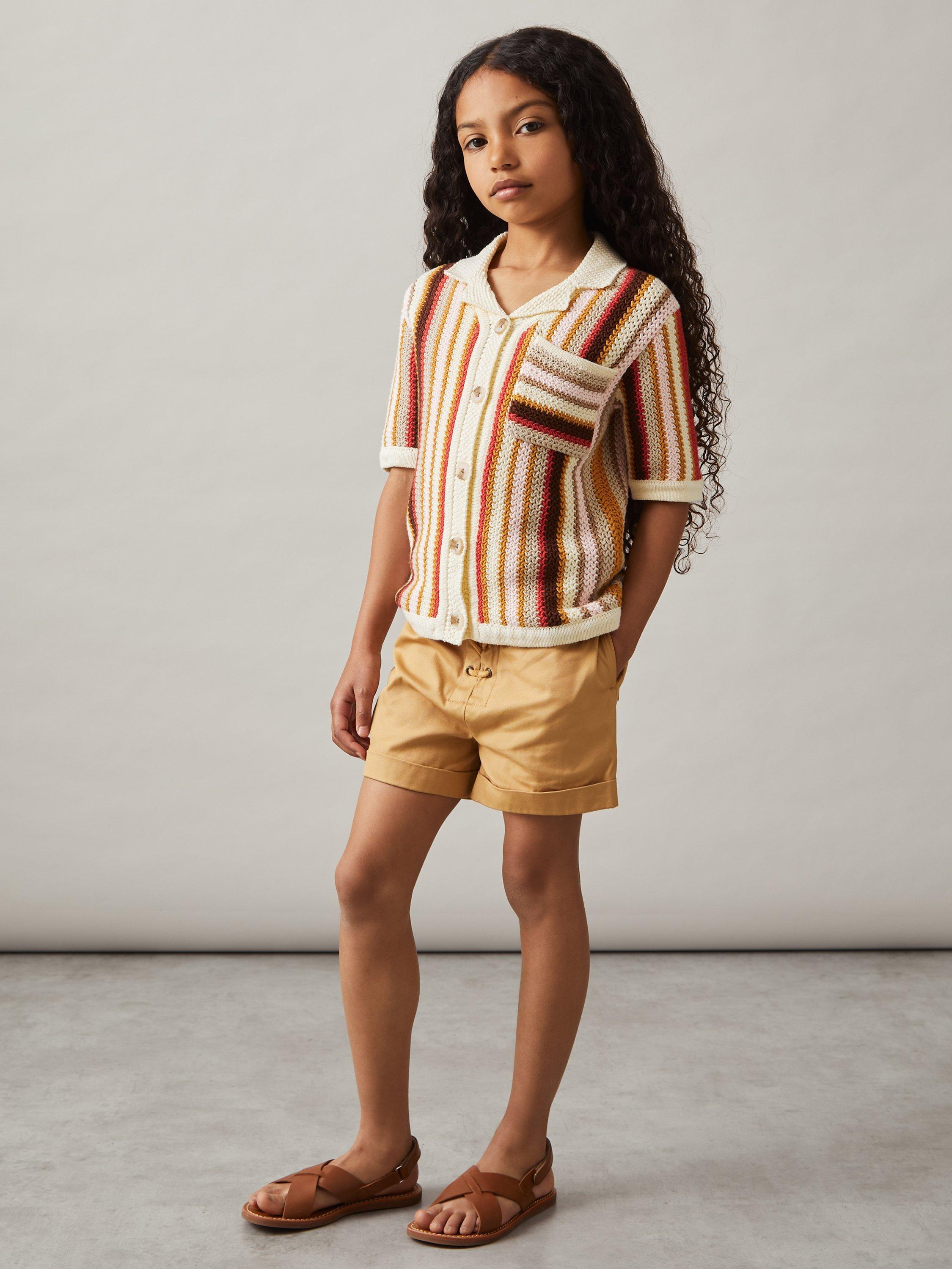 Product image 4 of 5, which shows Reiss Kids' Candy Striped Crochet Shirt, Multi, 8-9 years