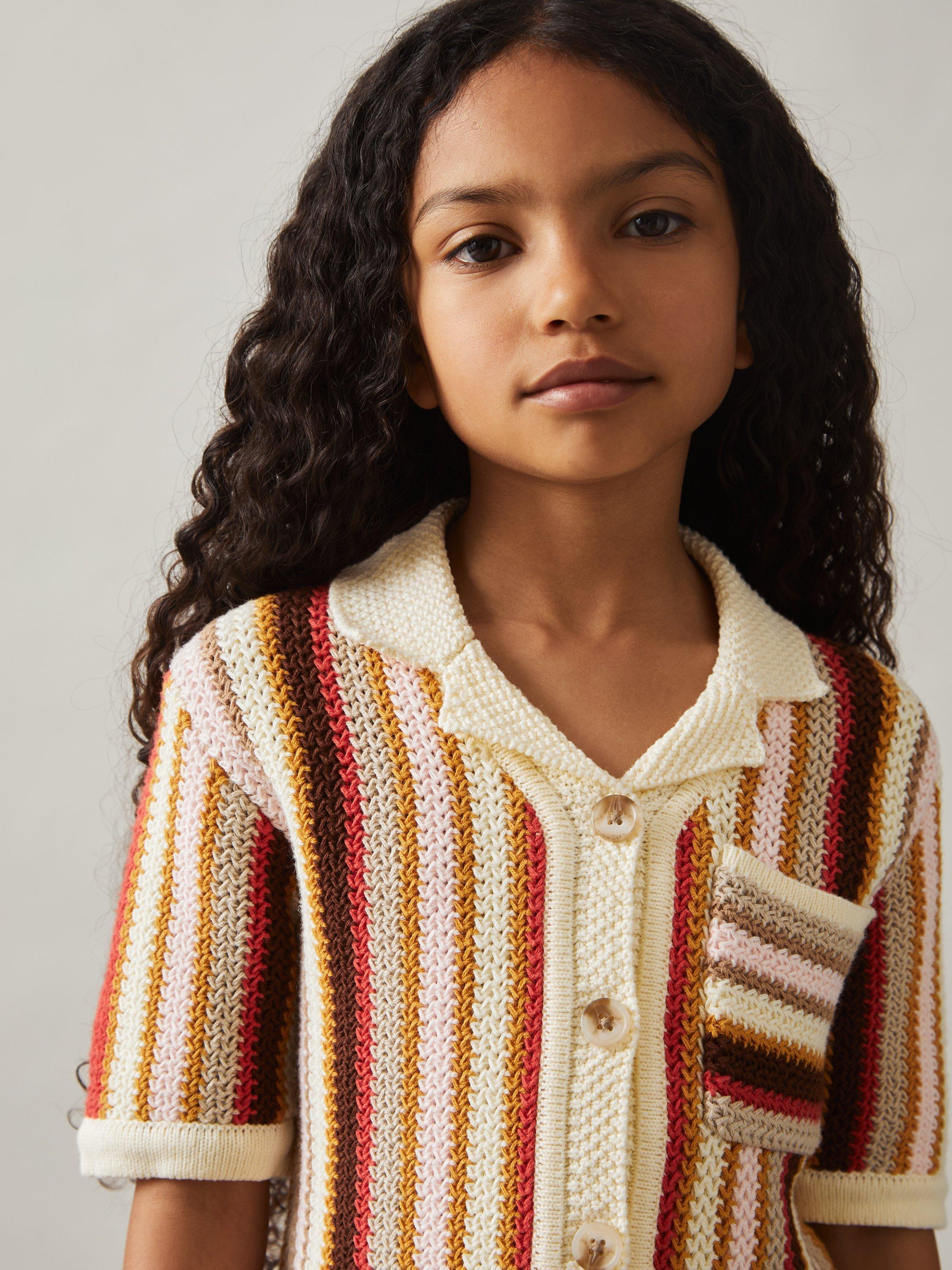 Product image 5 of 5, which shows Reiss Kids' Candy Striped Crochet Shirt, Multi, 8-9 years