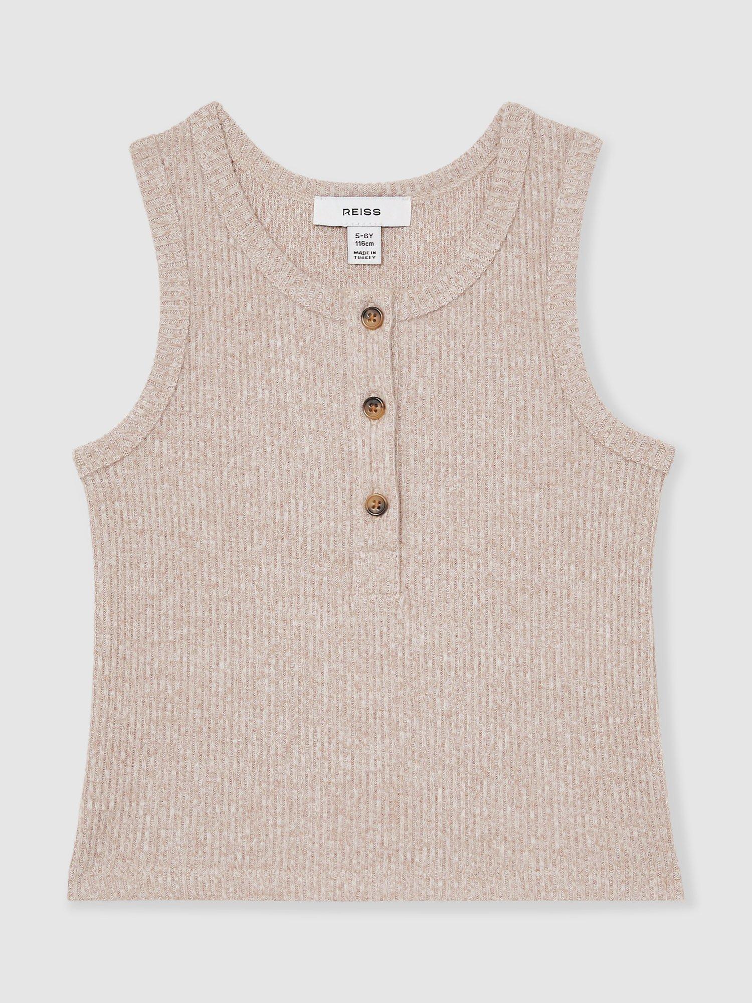 Product image 1 of 4, which shows Reiss Kids' Erin Ribbed Vest Top, Mink, 4-5 years