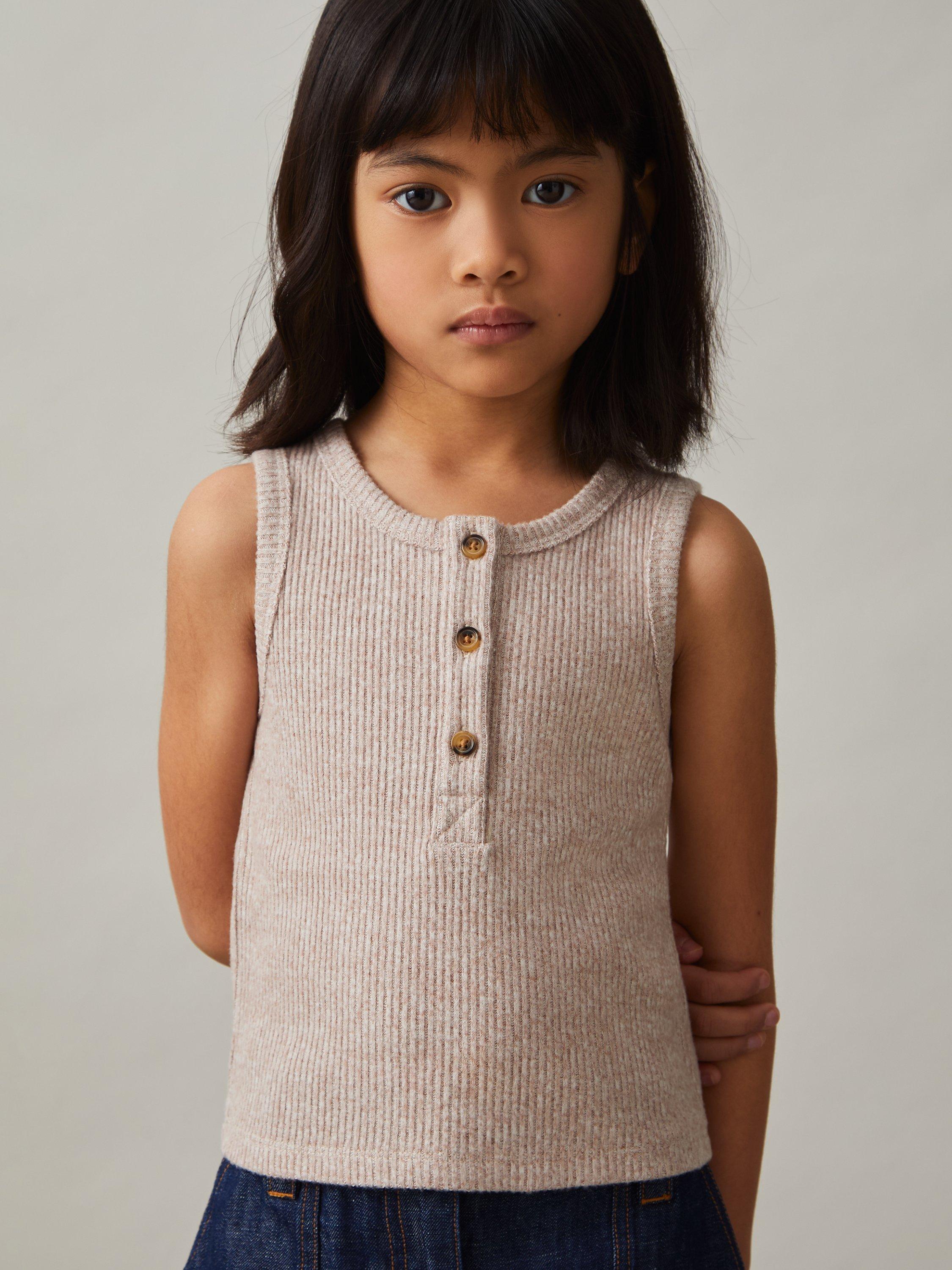 Product image 2 of 4, which shows Reiss Kids' Erin Ribbed Vest Top, Mink, 4-5 years