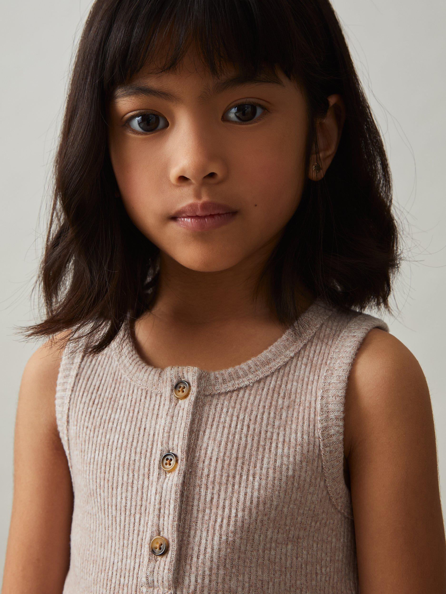 Product image 3 of 4, which shows Reiss Kids' Erin Ribbed Vest Top, Mink, 4-5 years