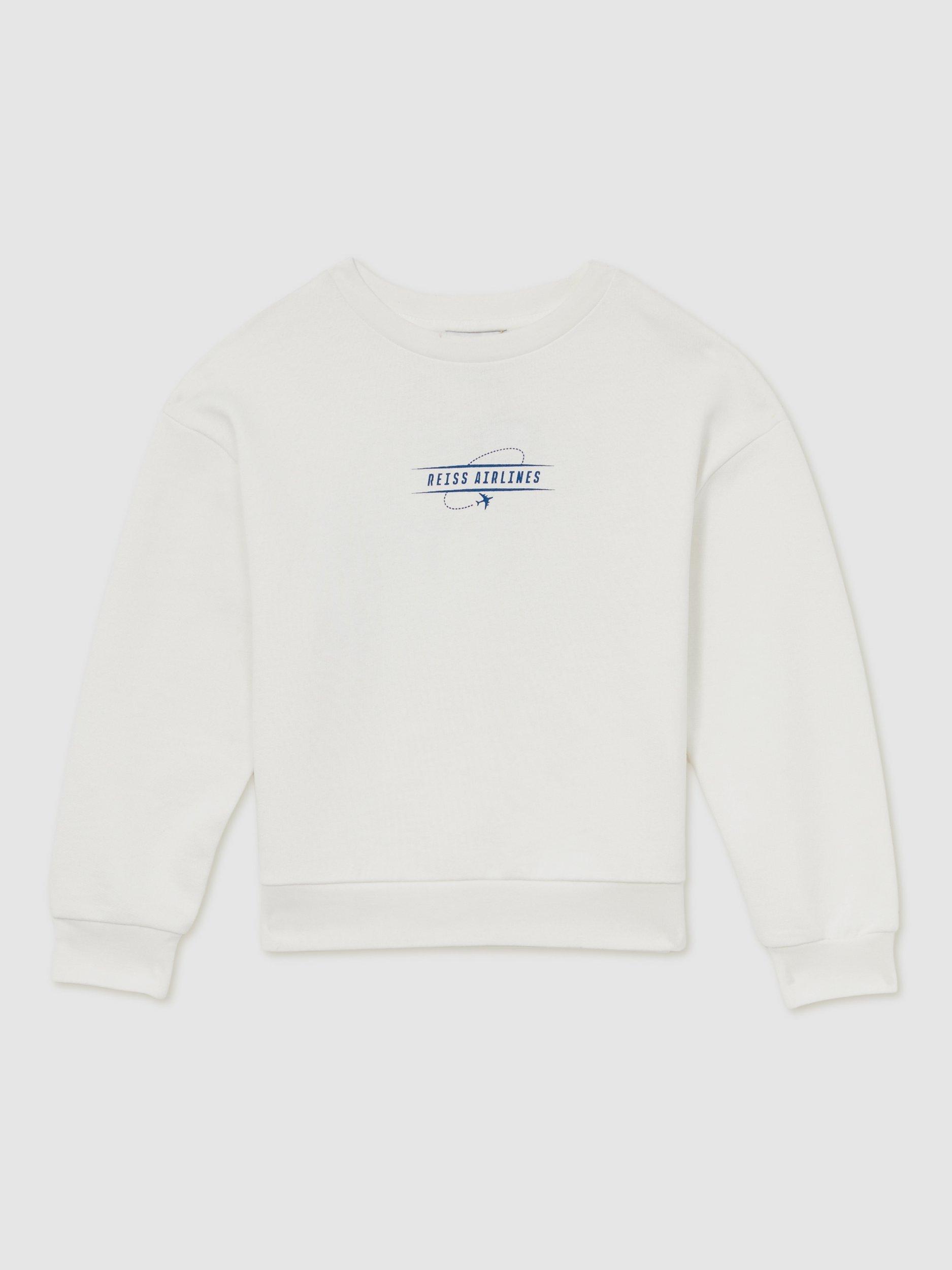 Product image 1 of 11, which shows Reiss Kids' Orville Cotton Blend Sweatshirt, White/Blue, 13-14 years