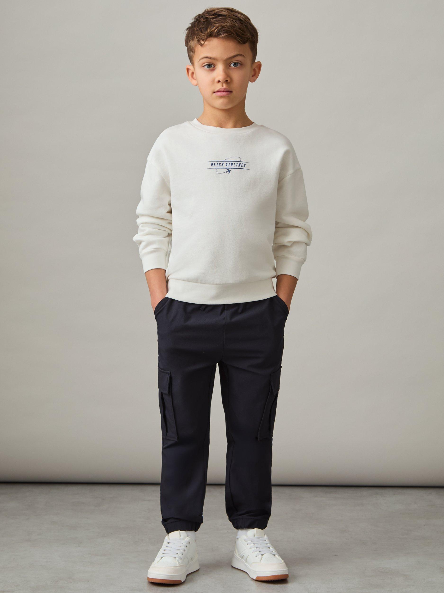 Product image 4 of 11, which shows Reiss Kids' Orville Cotton Blend Sweatshirt, White/Blue, 13-14 years