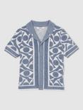 Reiss Kids' Edmonds Abstract Towelling Shirt, Soft Blue/White