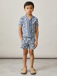 Reiss Kids' Edmonds Abstract Towelling Shirt, Soft Blue/White